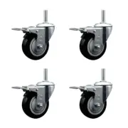 4 Inch Black Poly Swivel 3/4 Inch Threaded Stem Caster Set with Total Lock Brake