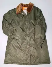 Brixton Woodward Long Flight Jacket Size S Quilted Lining Faux Fur Collar