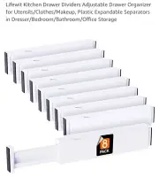Lifewit 8 Pack Kitchen Drawer Dividers 2.36" High, 16"-22" Adjustable Organizer