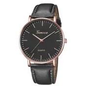 GENEVA Fashion Casual Large Dial Simple Leather Elegant Quartz Wrist Watch- Night
