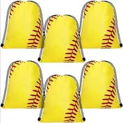 Yawolfe 6 Pieces Baseball Drawstring Bags Soccer Softball Sports Gym Drawstring Bag Basketball Volleyball Football Softball Soccer Party Favors for School Gym Class Outdoor Running Sports, Yellow, One