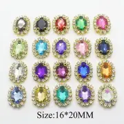 Golden Base Rhinestone Buttons 4 Holes Oval Button Decorative Rhinestones 10Pcs