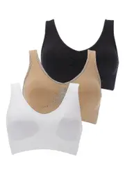 3 Pack (tm) - The Ultimate Comfort Bra. Seamless Support Comfort Sport Multicolor M