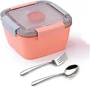 Double Layer Lunch Box, Bento Box with Compartments, Bento Lunch Box with Cutlery and Condiment Box, Large Capacity Salad Box for Adults Children for School Office Work Picnic Travel 1.5L(Pink)