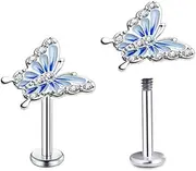 [Izpack] 16G Dainty Butterfly Labret Cartilage Stud Earrings for Women Girls 316L Surgical Stainless Steel Crystal Cubic Zirconia Butterflies Monroe Tragus Helix Tiny Studs Lip Nose Rings Cute Medusa Piercing Body Jewelry Gifts Bar 6mm 8mm