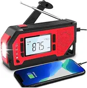 Emergency Weather Radio, Rechargeable Battery Portable Hand Crank Solar Weather Alert Radio AM FM with LED Flashlights, SOS Alarm, Reading Lamp