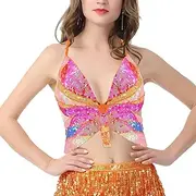 [Segreto] Women's Metallic Butterfly Sequin Crop Top Sexy Belly Dance Costume Sleeveless Bandage Top Tank Tops
