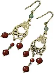 [YTDJJWLS] Chinese Style Red Agate Tassel Earrings High-end Feel Earrings Chinese Style Earrings, Stone, No Gemstone