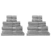 2x 8pc Royal Comfort Zero Twist Soft Absorbent Cotton Bath Towel Set Light Grey