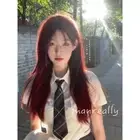 Long Straight Wig Blonde Wine Synthetic Wigs with Bangs for Women
