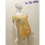 A LA SHA ENCO蜜蠟黃阿財連袖寬鬆側抓皺T SHIRT