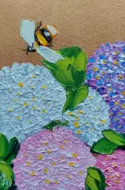 Honey bee Hydrangea 3D Original Painting Bumblebe Flowers Wall Art Handmade 2