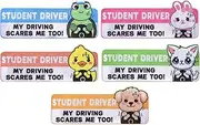5pcs Student Driver Magnet for Car, 10x3.94in Funny Magnetic New Driver Sticker Reflective Bumper Sticker with Cute Animals Removable Safety Warning Sign for Learner Drivers