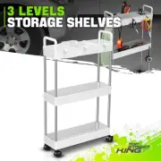 4.9"x 15"x 25" White 3 Levels Storage Shelves Slim Lockable Roll Storage Cart