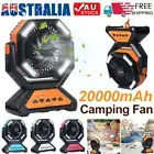 20000mAh USB Fan Camping Fan Auto Oscillating LED Light Desk Fan Red AU