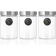 3x Lemon & Lime Alto 1.2L Glass Jar 17cm Stainless Steel Lid Kitchen Storage CLR