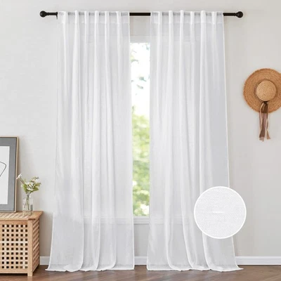White Sheer Curtains 96 inches Long - Living Room Window Treatments Natural L...