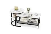 Costway 2pcs Nesting Coffee Table Metal Frame Side End Table Set Bedroom, Apartment w/Faux Marble Tabletop