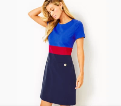 NWT Lilly Pulitzer Emmerson Shift Dress Size 12 Blue Pink Colorblock Rayon