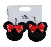 Disney Parks Minnie Mouse Ear Red Bow Polka Dots Plush Earrings