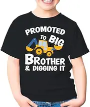 [SDVN] Promoted to Big Brother and Digging It Construction Brother Sister Excavator Truck Unisex Kids Shirt Youth T-Shirt (Black;XS)
