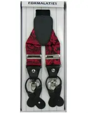 [Formalaties] Paisley Tapestry Premium Convertible Suspenders Braces Y Back in Scarlet Red