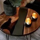 21" Round Epoxy Wooden Corner Side Table Top Unique Resin Art Furniture