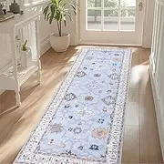 nesrt 2x6 Runner Rug for Hallway, Washable Non Slip Soft Boho Kitchen Laundry Rug with Rubber Backing, Low Pile Carpet Runner for Entryway Bedroom Bathroom(Blue)