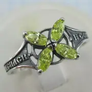 925 Sterling Silver Ring US Size 11.5 Cross Green-Yellow Christian Church Prayer