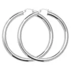 STERLING SILVER ROUND HOOP EARRINGS CREOLES 44MM POLISHED TUBES PLAIN SLEEPERS