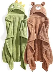 WODHOY Toddler Bath Towel Baby Bath Towels Hooded Kids Towel for Boy Girl 0-5 Year, 2-Pack Thick Absorbent Toddler Towels Baby Towels with Hood, Large 50''x32''