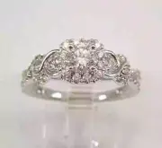 0.5Ct Round Moissanite Halo Engagement Infinity Ring 14K White Gold Finish