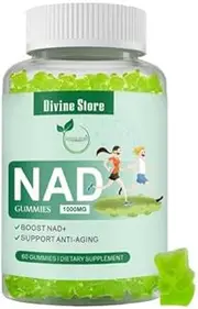NAD+ Supplement 1000 mg | Highest NAD Pontecy | Max Absorption | Pure NAD Supplement | Energy and DNA Repair, Aging Defense, Brain Function | 60 Gummies