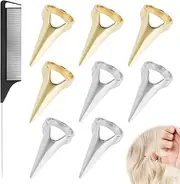 Metal Separator Rings Tail Comb 1 Piece and Separator Tool for Hair 8 Pieces Dreadlocks Braids Tool for Braiding Hair, Curls, Gold and Silver