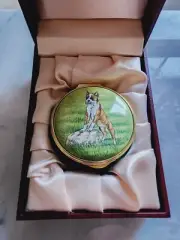 Exquisite Staffordshire Enamel TrinketBox Made in England Boxer Dog NEW!