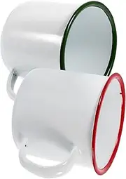 WOONEKY 2pcs Enamel Mug Cup Reusable Cups Camping Mug Green Enamelware Rim Camping Insulated Vintage Portable Outdoor Travel Coffee Tumbler Coffee Tumbler Enamel