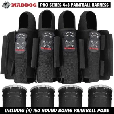 Maddog Pro 4+3 Paintball Harness Pod Pack With (4) Paintball Pods