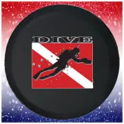 Funny Spare Tire Cover Scuba Dive Red White Flag Diver Fits Jeep Camper RV