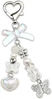 [Xiyantiji] Cute Butterfly Keychain for Women Y2K Aesthetic Bag Charms Accessories Butterfly Gifts for Girls Teens Pearl Heart Keychains Charm for Purse Backpacks Car Keys with Tassel Key Ring