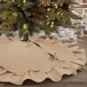 Small Burlap Christmas Tree Skirt, 36 inches Rustic Boho Tree Skirt Mat Medium