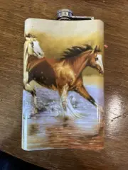 Stainless Steel Whisky Flask With Horses By Victoria Wilson Schultz 9oz.