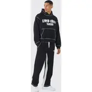 Mens Black Oversized Boxy Contrast Stitch Paint Splatter Printed Tracksuit