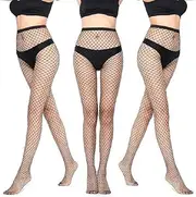 [Generic] 3 PC Ladies Fishnet Tights High Waist Fishnet Stockings Women Fish Nets Sexy Mesh Tights Fishnet Pantyhose