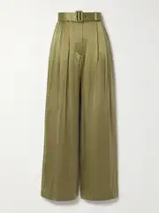 [Zimmermann] Zimmermann - Belted Pleated Silk-satin Wide-leg Pants - Green - 3 3 Green