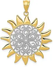[Diamond2Deal] Women's 14k Yellow Gold and Rhodium Plated Sun Filigree Pendant
