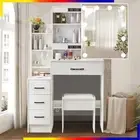 10 Bulbs Dressing Table Stool Set Makeup Mirror Vanity Desk Cabinet & 4 Drawers