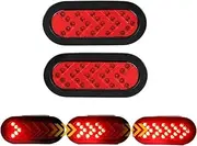 Trailer Rear Turn Signal Light LED Flowing Indicator Lamp 12/24V Tail Brake Light ，Compatible With Ford Volvo Pickup Offroad Truck 6inch Oval(2pcs Red Light)