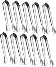 FONDOTIN 10Pcs Portable Stainless Steel Ice Tongs Food Tongs for Sugar Cubes Ice Cubes and Lemon Slices Kitchen Gadget for Buffets and Bbqs