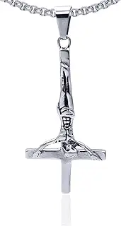 [Xusamss] Punk Titanium Steel Inverted Cross Pendant Skull Necklace,24inches Chain