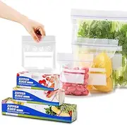 RINGSUN Zip Lock Bags, 65-Pack 3-Size Reusable Food Storage Ziplock Bags, Leak Proof Safe Fridge Organiser Freezer Bags for Kitchen Sandwich Lunch Bags